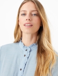 Cotton Rich Ruffled Longline Blouse