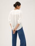Pure Cotton V-Neck 3/4 Sleeve Blouse