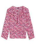 Floral Tie Neck Ruffle Long Sleeve Blouse