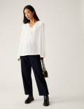 Tie Neck Ruffle Long Sleeve Blouse