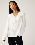 Tie Neck Ruffle Long Sleeve Blouse