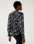 Floral Frill Neck Long Sleeve Blouse