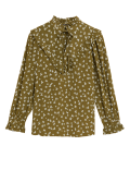 Printed Tie Neck Long Sleeve Popover Blouse
