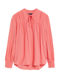 Tie Neck Frill Detail Long Sleeve Blouse