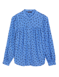 Printed Collarless Long Sleeve Blouse