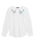 Pure Cotton Embroidered Long Sleeve Blouse