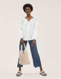 Pure Cotton Embroidered Long Sleeve Blouse