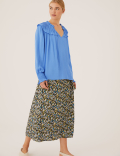 Tie Neck Smocked Long Sleeve Blouse