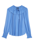 Tie Neck Smocked Long Sleeve Blouse