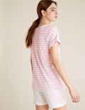 Linen Striped Crew Neck T-Shirt