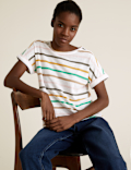 Linen Striped Crew Neck T-Shirt
