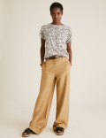 Linen Animal Print Crew Neck T-Shirt