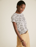 Linen Animal Print Crew Neck T-Shirt