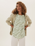 Pure Cotton Printed Longline T-Shirt