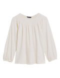 Pure Cotton Smocked Detail 3/4 Sleeve Top