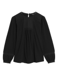 Pure Cotton Lace Insert Long Sleeve Top