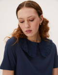 Pure Cotton Plain Peter Pan Collar Top