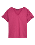 Pure Cotton Embroidered V-Neck T-Shirt
