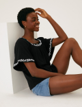 Pure Cotton Embroidered Square Neck Top