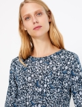 Floral Print Longline Long Sleeve Top