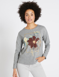 Printed Round Neck Long Sleeve Sweatshirt