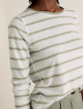 Linen Striped Straight Fit Long Sleeve Top