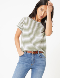 Linen Rich Striped Relaxed T-Shirt
