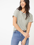 Linen Rich Striped Relaxed T-Shirt