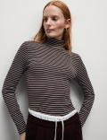 Cotton Rich Striped Funnel Neck Top