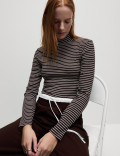 Cotton Rich Striped Funnel Neck Top