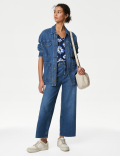 Cotton Rich V-Neck Printed Longline T-Shirt
