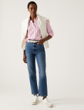 Pure Cotton Striped Collared Longline Shirt