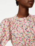 Pure Cotton Floral Puff Sleeve Blouse