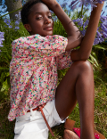 Pure Cotton Floral Puff Sleeve Blouse