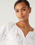 Pure Cotton Broderie Puff Sleeve Blouse