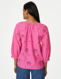 Pure Cotton Broderie Puff Sleeve Blouse