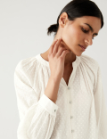 Pure Cotton Textured Puff Sleeve Blouse