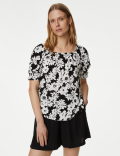 Printed Square Neck Puff Sleeve Top