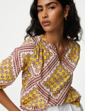 Pure Cotton Printed V-Neck Blouse