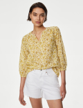 Pure Cotton Printed V-Neck Blouse