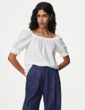 Pure Cotton Broderie Square Neck Top