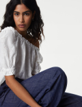 Pure Cotton Broderie Square Neck Top
