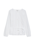 Pure Cotton Pleated Tie Front Blouse
