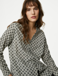 Pure Cotton Printed Textured V-Neck Shirt