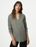 Pure Cotton Printed Textured V-Neck Shirt