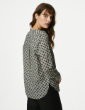 Pure Cotton Printed Textured V-Neck Shirt