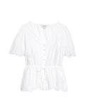 Pure Cotton Broderie V-Neck Tie Front Blouse