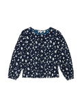 Printed Crew Neck Button Through Blouse