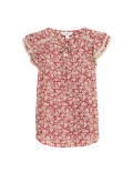 Cotton Blend Printed Tie Neck Blouse