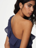 Pure Cotton One Shoulder Frill Detail Blouse